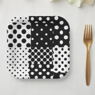 Black White Fashion Polka Dots Style Design Paper Plate