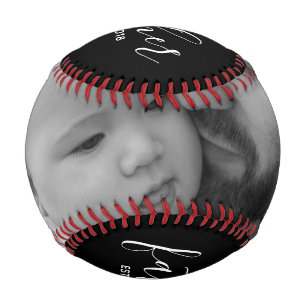 Black & White Father Establish Year with Red Heart Baseball