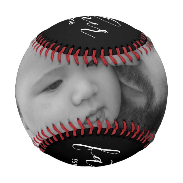 Black & White Father Establish Year with Red Heart Baseball (Front)