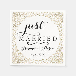 Black White Faux Gol Confetti Wedding Just Married Napkin