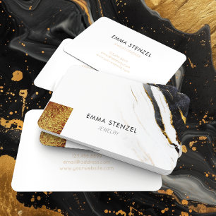 Black White Faux Gold Foil Marble Business Card