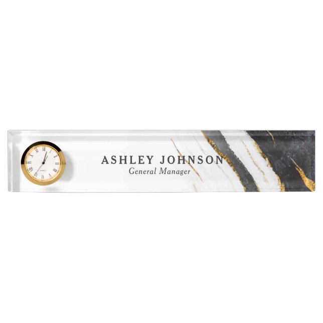 Black White Faux Gold Foil Marble Custom Nameplate (Front)