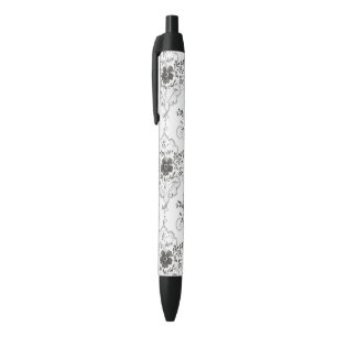 Black White Faux Lace Flowers Ink Pen