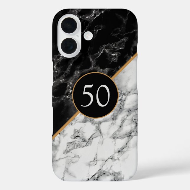 Black White Faux Marble iPhone Case Personalised (Back)