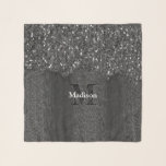 Black white faux sparkles rustic wood Monogram Scarf<br><div class="desc">Monogram Personalise with your custom initial and name. Grey grey black and white glitter rustic wood.  Elegant faux sparkly sparkles with broken rustic piece of wood over it. *photo of sparkles glitter!</div>