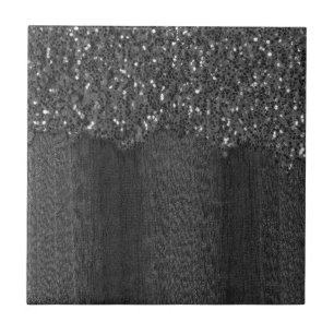 Black white faux sparkles rustic wood tile