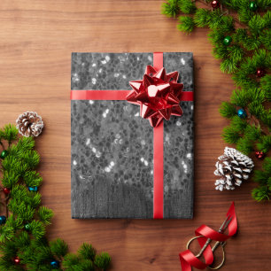 Black white faux sparkles rustic wood wrapping paper