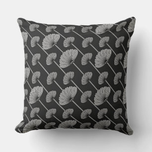 Black & White Feathered Floral Fans Pattern Pillow