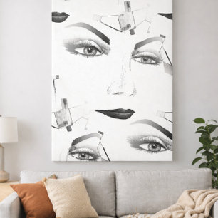 Black White Female Face Minimal Artistic Style Canvas Print