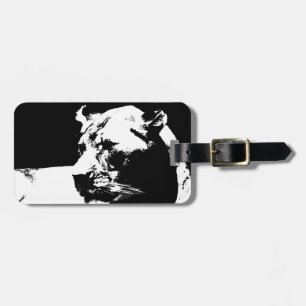 Black & white female lion pop art luggage tag