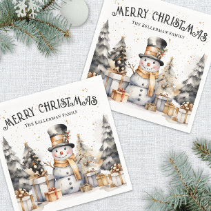 Black White Festive Winter Christmas Napkin