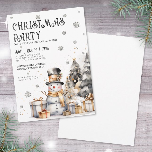 Black White Festive Winter Christmas Party Invitation (Black White Festive Winter Christmas Party Invitation)
