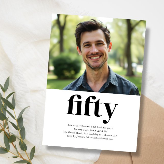 Black & White Fifty 50th Birthday Invitation (Creator Uploaded)