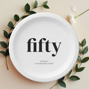 Black & White Fifty 50th Birthday  Paper Plate