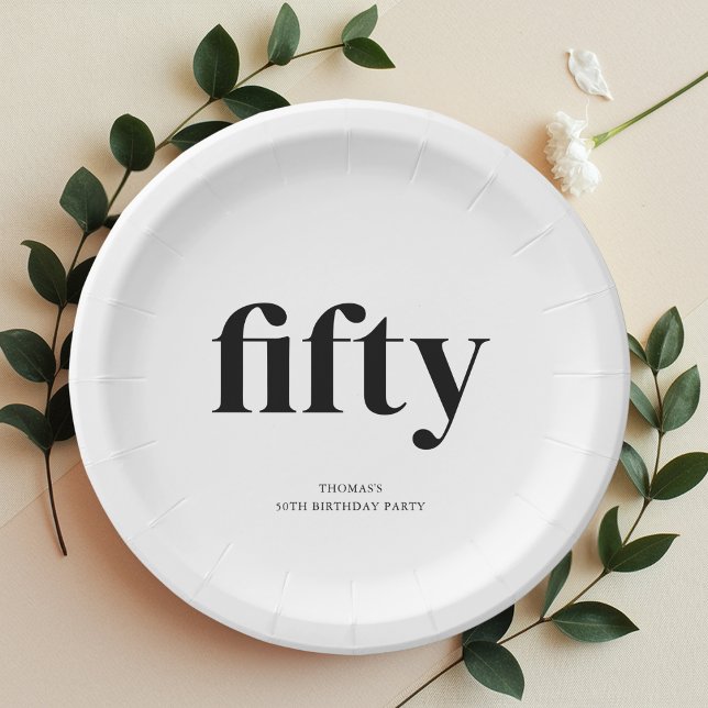 Black & White Fifty 50th Birthday  Paper Plate (Creator Uploaded)