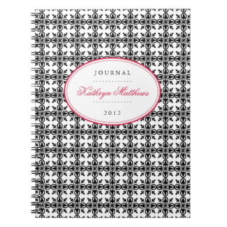 Black white filigree pattern red oval journal