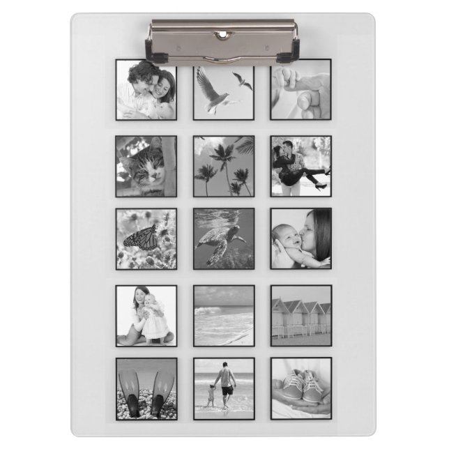 Black & White Filtered Square Custom Photo Collage Clipboard (Front)