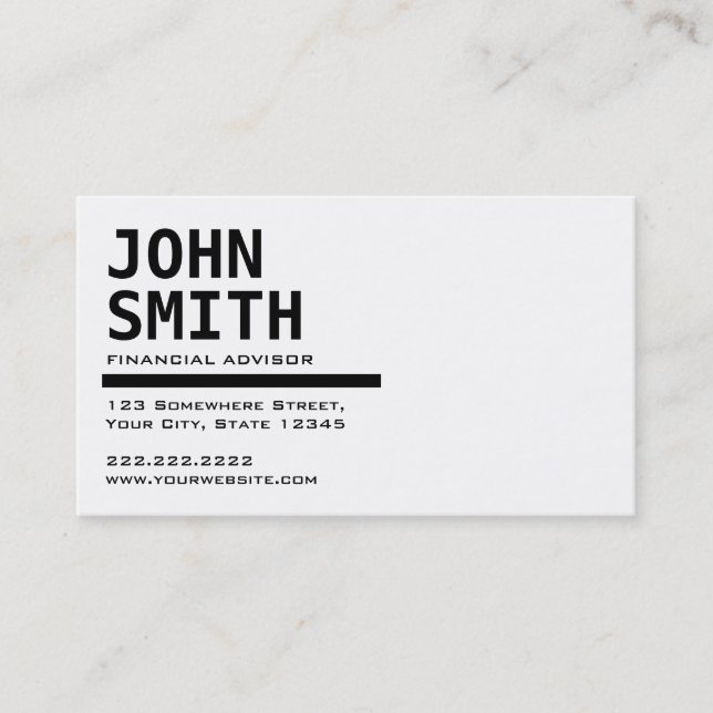 Black & White Financial Advisor Business Card (Front)