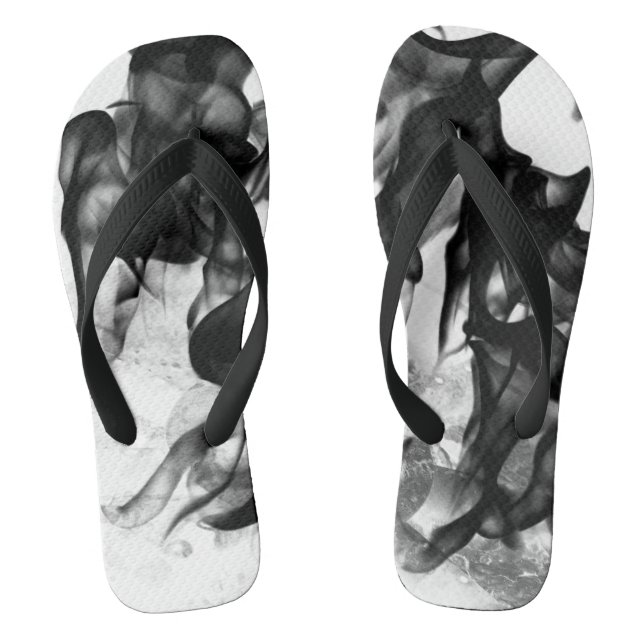Black White Fire Smoke Modern Flip Flops (Footbed)