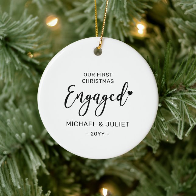 Black & White First Christmas Engaged Photo Orname Ceramic Tree Decoration (Tree)