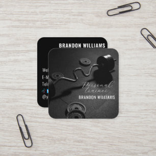 Black White Fitness Personal Trainer Influencer Square Business Card