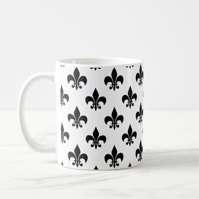 Black White Fleur-de-lis Coffee Mug (Left)
