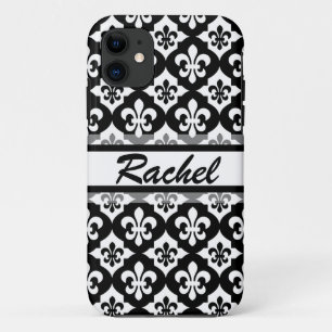 Black White Fleur De Lis Pattern iPhone 11 Case