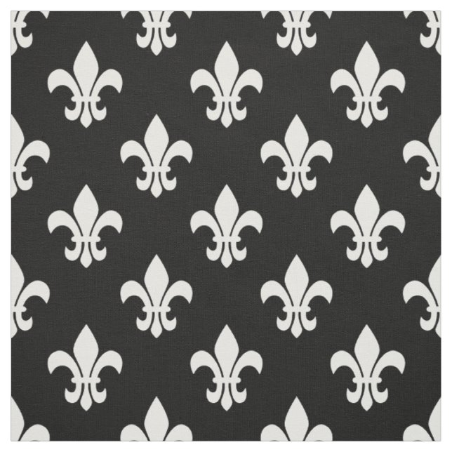 Black, White Fleur De Lis Pattern Fabric (Swatch)