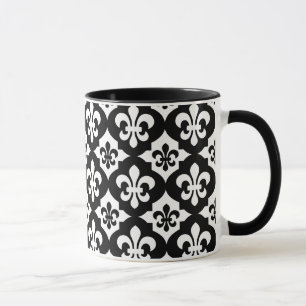 Black White Fleur De Lis Pattern Mug