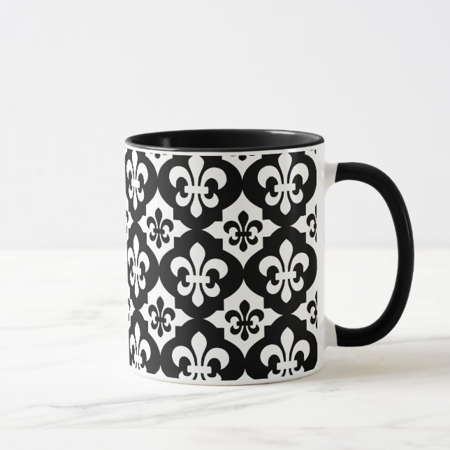 Black White Fleur De Lis Pattern Mug (Right)