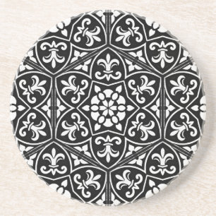 Black&white fleur de lis vertical floral pattern coaster