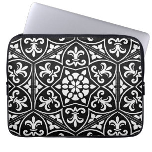 Black&white fleur de lis vertical floral pattern laptop sleeve