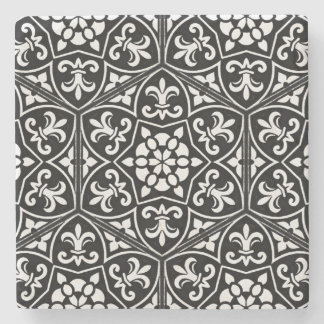 Black&white fleur de lis vertical floral pattern stone coaster