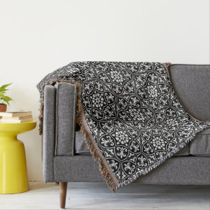 Black&white fleur de lis vertical floral pattern throw blanket