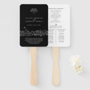 Black white fleur de lis wedding program thanks hand fan