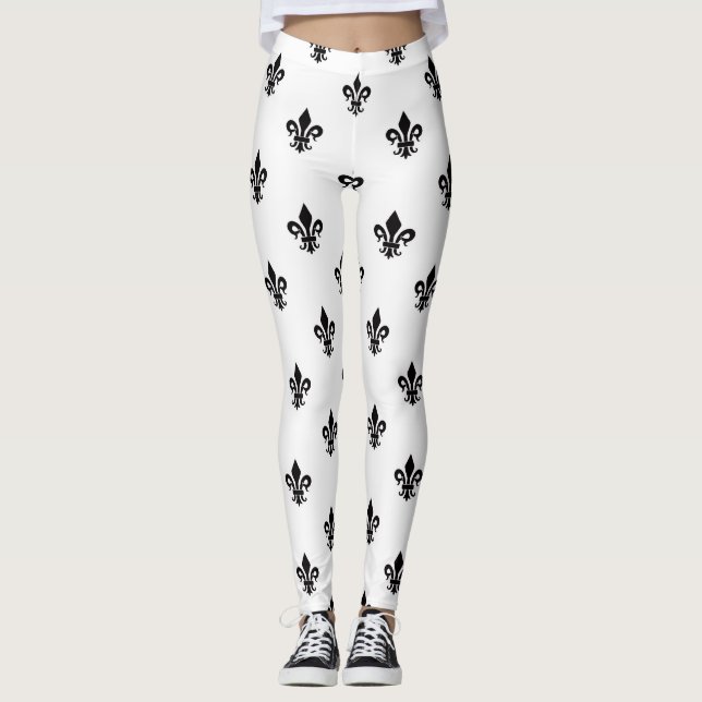 Black & White Fleur-de-lis Women's Leggings (Front)