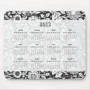 Black & White Floral 2013 Mouse Pad Calendar