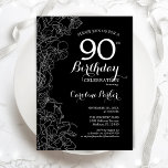 Black White Floral 90th Birthday Party Invitation<br><div class="desc">Black White Floral 90th Birthday Party Invitation. Minimalist modern design featuring botanical outline drawings accents and typography script font. Simple trendy invite card perfect for a stylish female bday celebration. Can be customised to any age. Printed Zazzle invitations or instant download digital printable template.</div>