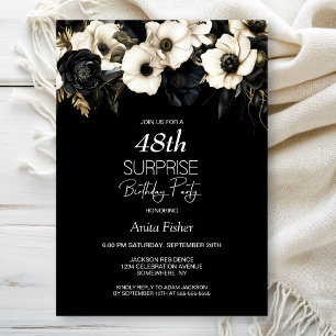 Black White Floral Any Age Surprise Birthday Invitation