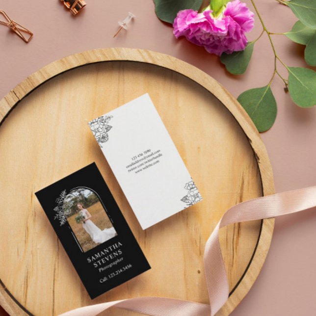 Black White Floral Arch Hand Drawn Photographer Business Card (Creator Uploaded)