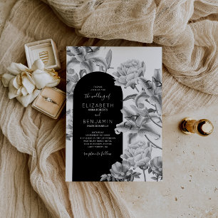 Black White Floral Arch Wedding Invitation