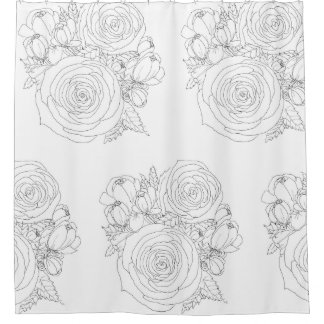 Black & white floral bath collection shower curtain