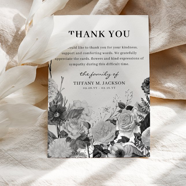 Black & White Floral Bereavement Funeral Thank You (Creator Uploaded)