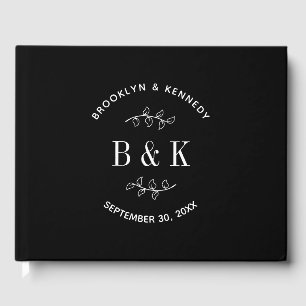 Black White Floral Botanical Monogram Couple Name Guest Book