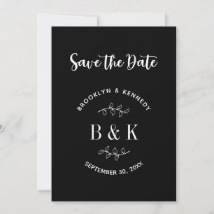 Black White Floral Botanical Monogram Couple Name Save The Date