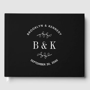 Black White Floral Botanical Wedding Couple Name Guest Book