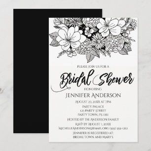 Black White Floral Bouquet Bridal Shower Invitation