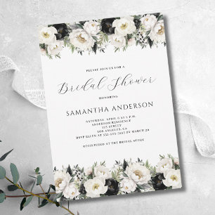 Black White Floral Bridal Shower  Invitation