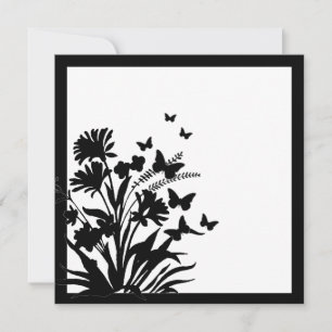 Black white floral butterfly simple invitations