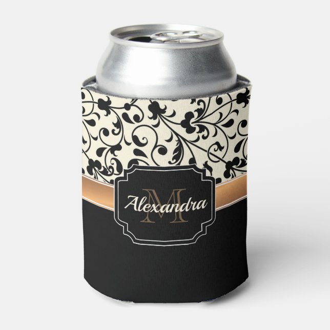 Black & White Floral Can Cooler (Can Front)
